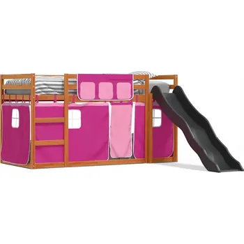 Postel Dřevěná patrová postel se skluzavkou, voskovaný hnědý odstín, 205,5 x 97,5 x 113 cm