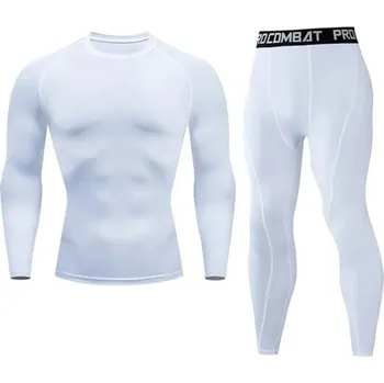 Pánské tričko Pánská souprava legíny a triko s dlouhým rukávem, výstřih do O, polyester bílá XXS