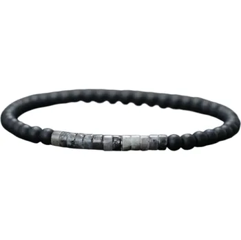 Náramek Unisex korálkový náramek onyx 4mm 19,5cm Elegantní černý náramek pro muže a ženy, přírodní onyx, vhodný pro každodenní nošení šedá