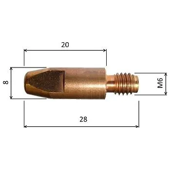 Příslušenství ke svářečce Proudová špička B2505 E-CuCrZr se závitem M6 x 28, pro drát 1,0 mm, balení 25 ks