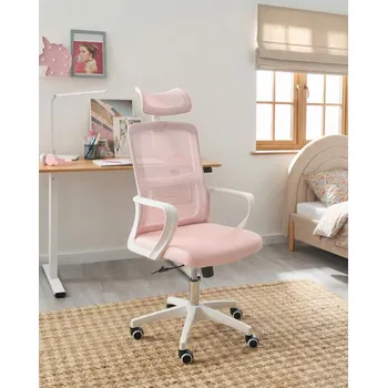 Kancelářská židle světle růžová síťovina otočná základna nastavitelná výška opěrky hlavy domácí kancelář Beliani