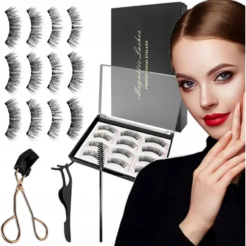 Umělé řasy 12 KS MAGNETICKÝCH ŘAS S PINZETOU, KARTÁČKEM A NATÁČKOU - PŘIROZENÉ DLOUHÉ