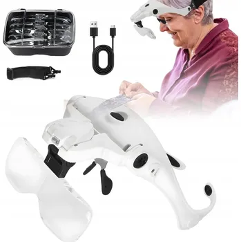 Lupa Zvětšovací lupa na hlavu 1.0X-3.5X s nastavitelným úhlem a LED osvětlením