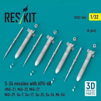 Plastikový model Reskit 1/32 S-24 missiles with APU-68 (4 pcs.)