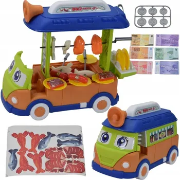 Dětská kuchyňka DĚTSKÁ KUCHYŇKA PŘÍSLUŠENSTVÍ NÁDOBÍ HRAČKY FOOD TRUCK BBQ ZVUK