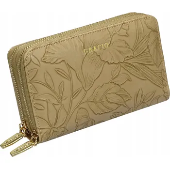 Peněženka GRACIO Módní dámská peněženka Béžová VELKÁ RFID s květinovým vzorem KOŽENÁ