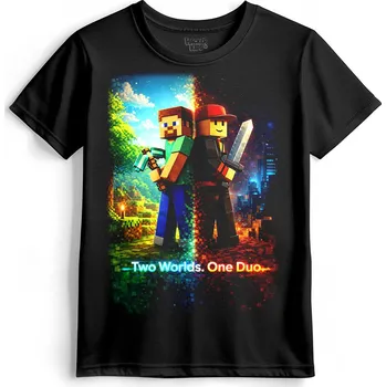 Chlapecké tričko Tričko Crossover Minecraft x Roblox - Two Worlds. One Duo., Roblox, skladem