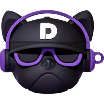 Příslušenství pro sluchátka Hip Hop 3D buldok design ochranné pouzdro pro AirPods 4 Měkký silikonový obal odolný proti nárazům a prachu s plným přístupem k nabíjecímu portu fialová