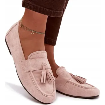 Dámské mokasíny Dámské mokasíny, ploché, z eko semiše s třásněmi, pohodlné, světle růžové, velikost 38