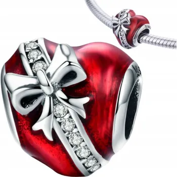 Přívěsek PŘÍVĚSEK CHARMS ČERVENÉ SRDCE STŘÍBRNÝ - 925