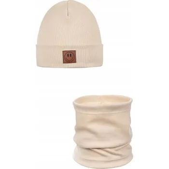 Čepice Jarní souprava čepice a nákrčník SMILE - bavlna - BÉŽOVÁ 48-52