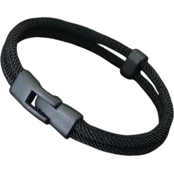 Náramek Pánský náramek s dvojí vrstvou 4mm nylonové lano 19,5 cm Odnímatelný náramek pro muže Stylový náramek s praktickým zapínáním černá