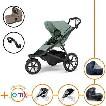 Kočárek Set 7v1 Thule Urban Glide 3 Mist green s magnetickou sponou + madlo + korbička Tinted Taupe + JOMK příslušenství