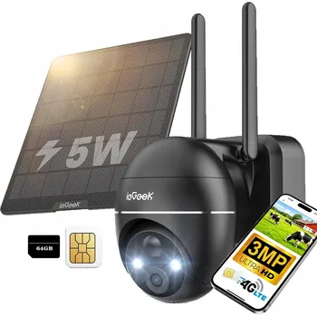 IP kamera Venkovní solární kamera 2K se dvěma objektivy 3MP, 4G LTE SIM karta a 64GB karta