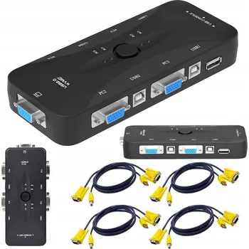 KVM přepínač KVM přepínač VGA 1920x1440 4 porty + HUB 3x USB Přepínač obrazu