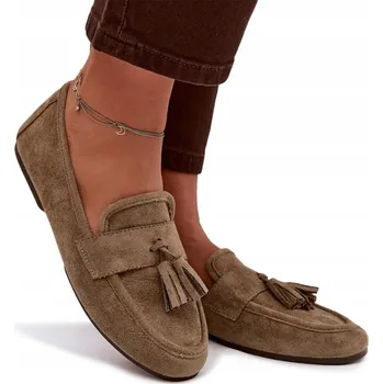 Dámské mokasíny Dámské mokasíny, ploché, z eko semiše, s třásněmi, pohodlné, zelené, velikost 40