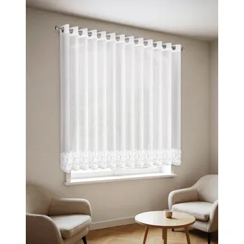 Záclona ZÁCLONA NA KROUŽCÍCH EVA MINGE ROSES8 400X160 CM BÍLÁ