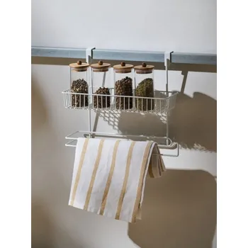 Úložný box Sinsay - Závěsný kuchyňský organizér na dveře s košíkem a držákem na ručníky - bílá - 871IL-00X - 871IL-00X-ONE