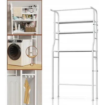 Koupelnový nábytek KOVOVÝ REGÁL SE 3 POLICEMI BÍLÝ ORGANIZÉR NAD PRAČKU SUŠIČKU TOALETU