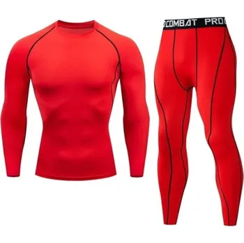Pánské kalhoty Pánská souprava legíny a triko s dlouhým rukávem, výstřih do O, polyester červená L