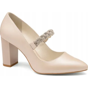 Dámské lodičky Butdam boty svatební přírodní kůže podpatek blok velikost 38 béžové