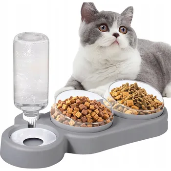 Miska pro psa AUTOMATICKÁ MISKA SE DVĚMA NÁDOBAMI PRO MALÉ A STŘEDNÍ PSY A KOČKY, ŠEDÁ