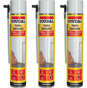 Montážní pěna Montážní pěna nízkoexpanzní SOUDAL polyuretanová s hadičkou 750 ml x 3 ks