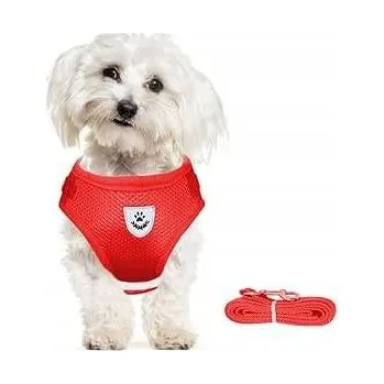 Postroj pro psa Postroj pro psa s vodítkem, reflexní, nastavitelný, prodyšný, červený, velikost XL