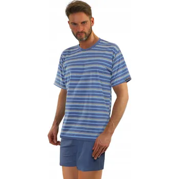 Pánské pyžamo Sesto Senso Pánské pyžamo s krátkým rukávem a proužky, bavlněné, džínové proužky, velikost XL