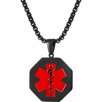 Přívěsek Přívěsek z chirurgické oceli Medic Alert Černý - Model BEZ ŘETÍZKU (pouze přívěsek)