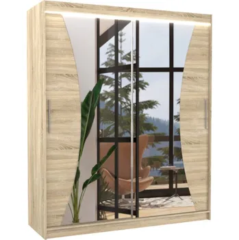 Šatní skříň Posuvná skříň se zrcadlem SWIFT Barva: sonoma, Rozměr: 180x215x58