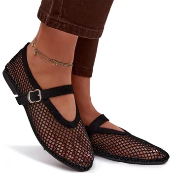 Dámské baleríny DÁMSKÉ SÍŤOVANÉ BALERÍNY S PLOCHÝM PÁSKEM PÁSEK, ČERNÉ, VELIKOST 38