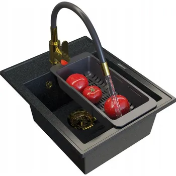 Granitový dřez Jednokomorový granitový dřez Granitan NERO, zlatá granitová barva