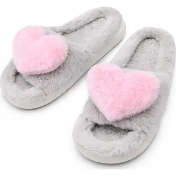 Dámské pantofle CLEVE Měkké teplé dámské pantofle domácí obuv vel. 38-39 ŠEDÉ SE SRDÍČKEM