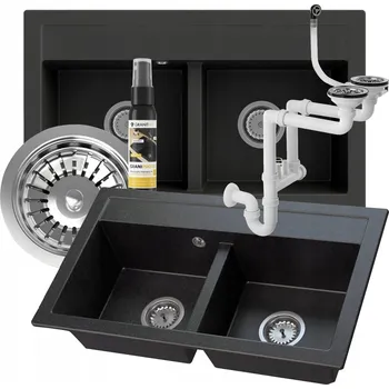 Granitový dřez Dvoukomorový granitový dřez Granitan Duet, černý