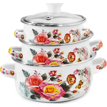 Hrnec TIDAL TD-9760 Smaltované hrnce 3ks, 0,5/0,8/1,1 L, vzor květiny1