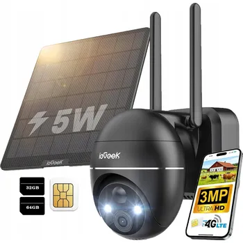 IP kamera Venkovní Solární Kamera 3MP SIM Karta 4G LTE OTOČNÁ PIR s Paměťovou Kartou