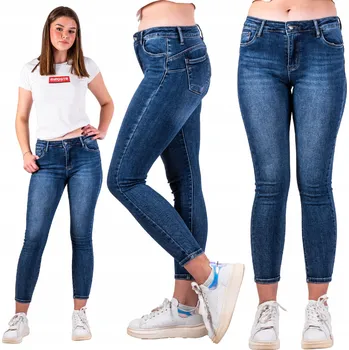 Dámské džíny DÁMSKÉ JEANSY R.XL push up střihu úzké nohavice NÁMOŘNICKÁ MODRÁ MOXI