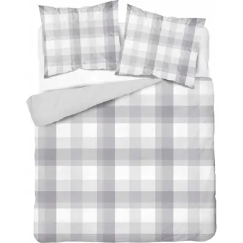 Povlečení SADA POVLEČENÍ 220x200 Detexpol MIKROVLÁKNO Bílo-Šedá Kostka