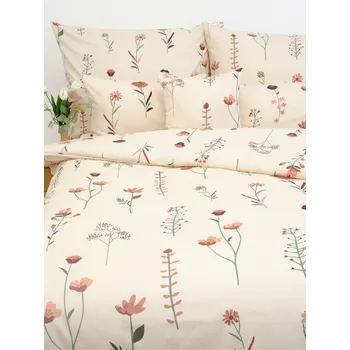 Saténové povlečení - Vlčí máky béžové