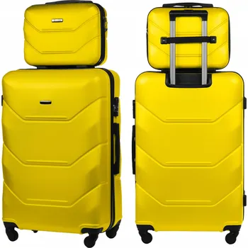SADA 2v1: VELKÝ CESTOVNÍ KUFR XL + KOSMETICKÝ KUFŘÍK BC ŽLUTÝ, KOLEČKA A227 ABS