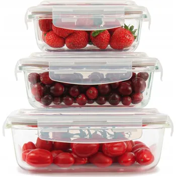 Dóza na potraviny 3x skleněné dózy na potraviny s víčky, hermetické boxy na oběd