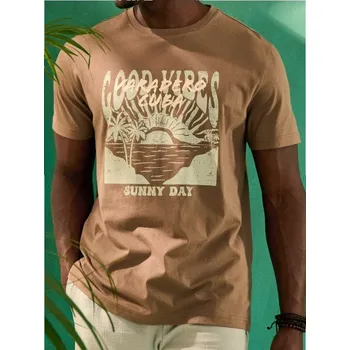 Pánské oblečení Sinsay - Tričko s krátkým rukávem - hnědá - 9683I-74X - 9683I-74X-S