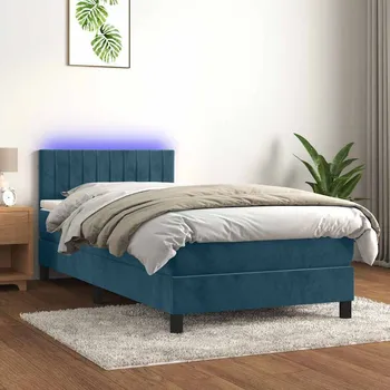 Postel vidaXL Box spring postel s matrací a LED 100x200 cm samet [3134508] Barva: Tmavě moddrá