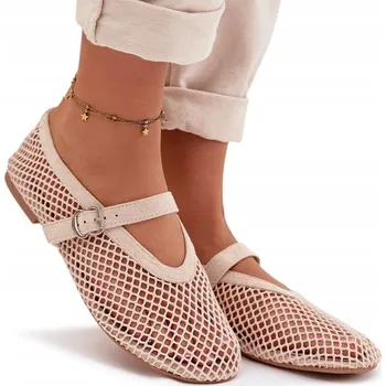 Dámské baleríny DÁMSKÉ SÍŤOVANÉ BALERÍNY S PLOCHÝM PÁSEK A SPONOU, SVĚTLE BÉŽOVÉ, VELIKOST 38