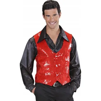 Pánská vesta Pánská flitrová vesta červená disco silvestr M