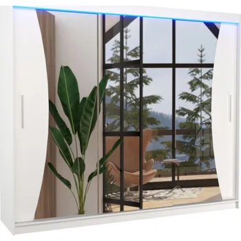 Šatní skříň Posuvná skříň se zrcadlem MAZOHANA Barva: bílá, Rozměr: 250x215x58