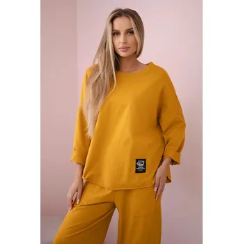 2-dílná bavlněná souprava mikiny a tříčtvrtečních tepláků model 6171G hořčicová