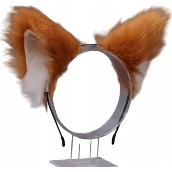 Čelenka ROZTOMILÉ KOČIČÍ UŠI S LIŠČÍ SRSTÍ COSPLAY ANIME FURRY ČELENKA - ZRZAVO-BÍLÉ