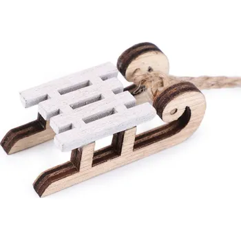 Vánoční ozdoba MOREX, s.r.o. Dřevěná dekorace sáňky bílé 5 cm v. 30